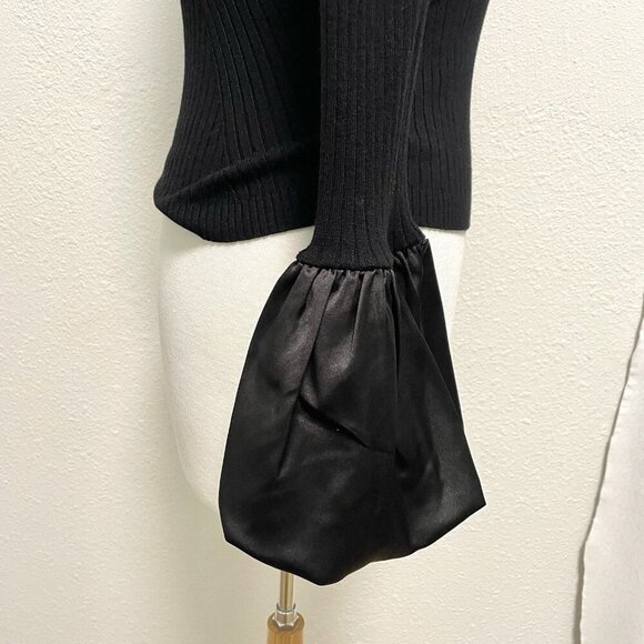 Anthropologie Maeve Satin Cuff Ribbed Polo Sweater Punk Goth Black size Small - Picture 8 of 10